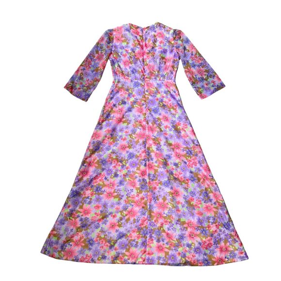 70s vintage flower maxi dress hippy floral print A-line high waist boho. - Picture 7 of 10